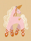 A pink unicorn ballerina with a golden horn and twinkling accents on a neutral ground, from the Little Tails collection by Urban Road.