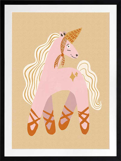 A pink unicorn ballerina with a golden horn and twinkling accents on a neutral ground, from the Little Tails collection by Urban Road.