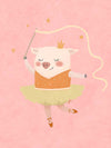 A dancing piglet twirling a ribbon in a tutu on a blush pink backdrop, from the Little Tails collection by Urban Road.
