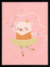 A dancing piglet twirling a ribbon in a tutu on a blush pink backdrop, from the Little Tails collection by Urban Road.
