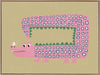 A quirky pink-dotted crocodile with a long rectangular body on a sage ground, from the Little Tails collection by Urban Road.