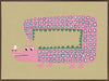 A quirky pink-dotted crocodile with a long rectangular body on a sage ground, from the Little Tails collection by Urban Road.