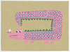 A quirky pink-dotted crocodile with a long rectangular body on a sage ground, from the Little Tails collection by Urban Road.