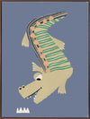 A cheerful crocodile in striped pyjamas floating on a blue background, from the Little Tails collection by Urban Road.