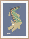 A cheerful crocodile in striped pyjamas floating on a blue background, from the Little Tails collection by Urban Road.
