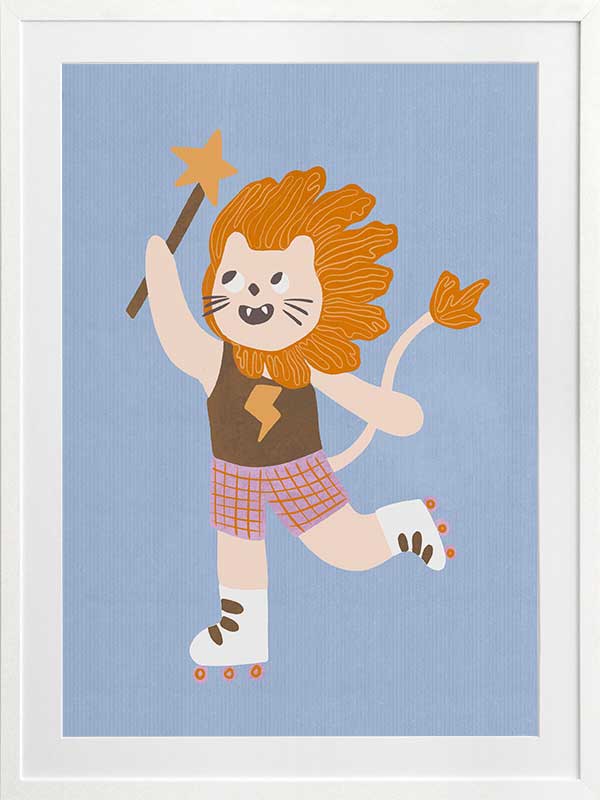 A roller-skating lion waving a magic wand on light blue, from the Little Tails collection by Urban Road.