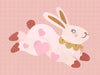 A leaping pink bunny sprinkled with heart patches on a textured blush ground, from the Little Tails collection by Urban Road.