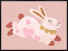 A leaping pink bunny sprinkled with heart patches on a textured blush ground, from the Little Tails collection by Urban Road.