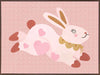 A leaping pink bunny sprinkled with heart patches on a textured blush ground, from the Little Tails collection by Urban Road.