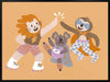 Three furry friends in retro outfits high-fiving on skates against a warm peach background, from the Little Tails collection by Urban Road.