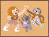 Three furry friends in retro outfits high-fiving on skates against a warm peach background, from the Little Tails collection by Urban Road.