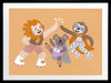 Three furry friends in retro outfits high-fiving on skates against a warm peach background, from the Little Tails collection by Urban Road.