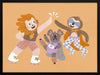 Three furry friends in retro outfits high-fiving on skates against a warm peach background, from the Little Tails collection by Urban Road.