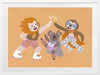 Three furry friends in retro outfits high-fiving on skates against a warm peach background, from the Little Tails collection by Urban Road.