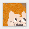 Bold-maned lion peeks in close-up with playful whiskers and tiny teeth on warm orange and soft browns, from the Little Tails collection by Urban Road.