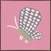 Butterfly with patterned wings on a pink background with soft grey accents, from the Little Tails Collection by Urban Road.