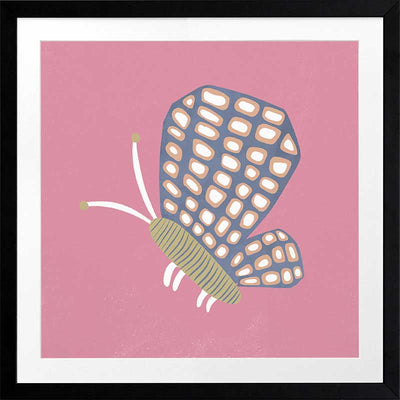 Butterfly with patterned wings on a pink background with soft grey accents, from the Little Tails Collection by Urban Road.