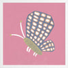 Butterfly with patterned wings on a pink background with soft grey accents, from the Little Tails Collection by Urban Road.