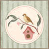 Charming bird perched by a tiny house within a soft green pastel medallion, from the Little Tails Collection by Urban Road.