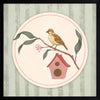 Charming bird perched by a tiny house within a soft green pastel medallion, from the Little Tails Collection by Urban Road.