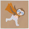 Clever sloth dashes forward in a cape and mask with warm browns and orange, from the Little Tails Collection by Urban Road.
