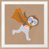 Clever sloth dashes forward in a cape and mask with warm browns and orange, from the Little Tails Collection by Urban Road.