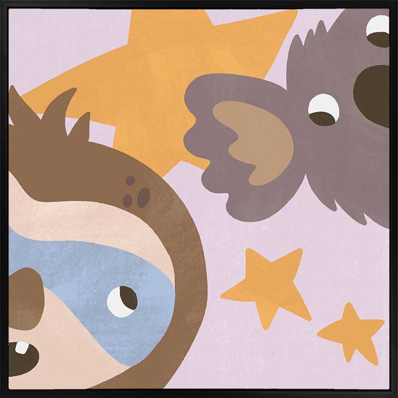 Sloth and koala peek among twinkling stars in a soft multicolour night scene, from the Little Tails Collection by Urban Road.