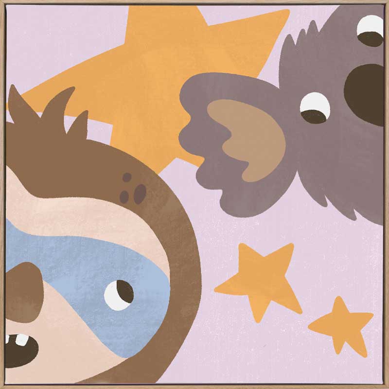 Sloth and koala peek among twinkling stars in a soft multicolour night scene, from the Little Tails Collection by Urban Road.