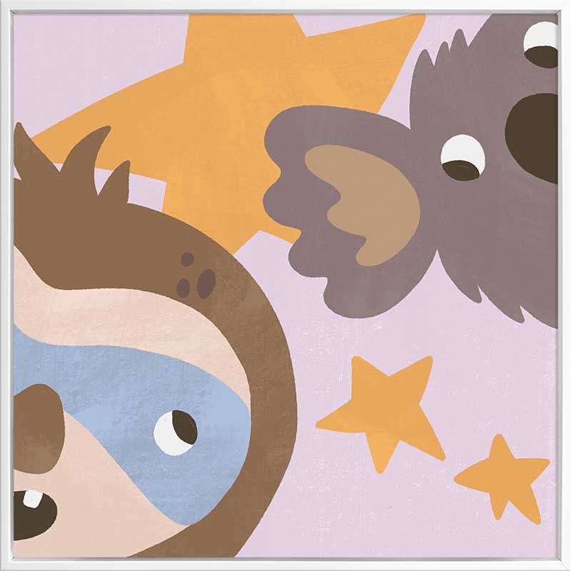 Sloth and koala peek among twinkling stars in a soft multicolour night scene, from the Little Tails Collection by Urban Road.