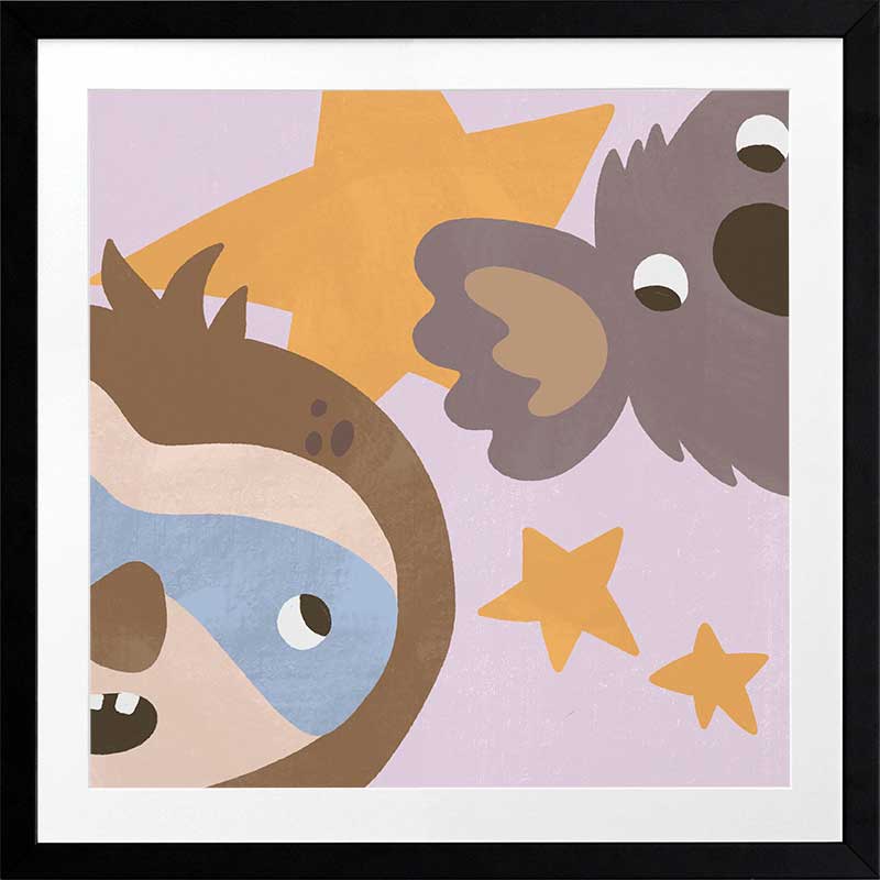 Sloth and koala peek among twinkling stars in a soft multicolour night scene, from the Little Tails Collection by Urban Road.