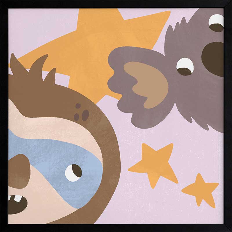 Sloth and koala peek among twinkling stars in a soft multicolour night scene, from the Little Tails Collection by Urban Road.