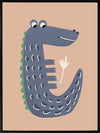 Smiling crocodile with blue-grey scales and friendly eyes on a warm brown background, from the Little Tails Collection by Urban Road.
