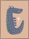 Smiling crocodile with blue-grey scales and friendly eyes on a warm brown background, from the Little Tails Collection by Urban Road.