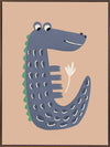 Smiling crocodile with blue-grey scales and friendly eyes on a warm brown background, from the Little Tails Collection by Urban Road.