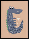 Smiling crocodile with blue-grey scales and friendly eyes on a warm brown background, from the Little Tails Collection by Urban Road.