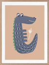 Smiling crocodile with blue-grey scales and friendly eyes on a warm brown background, from the Little Tails Collection by Urban Road.