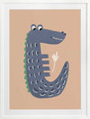 Smiling crocodile with blue-grey scales and friendly eyes on a warm brown background, from the Little Tails Collection by Urban Road.