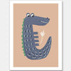Smiling crocodile with blue-grey scales and friendly eyes on a warm brown background, from the Little Tails Collection by Urban Road.