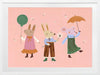 Two rabbits and a mouse parade with a balloon and umbrella across a pink backdrop, from the Little Tails Collection by Urban Road.