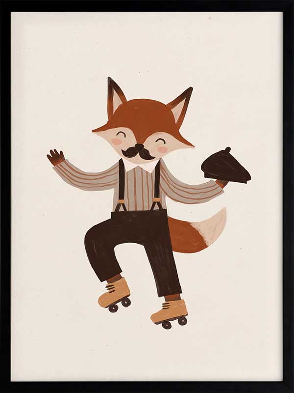 Dapper fox with a moustache rollerskates while tipping a hat on soft cream, from the Little Tails Collection by Urban Road.