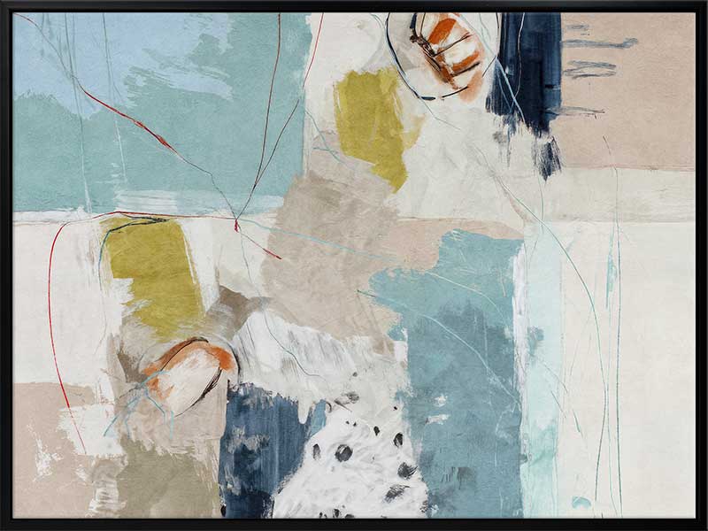 Softly abstract composition featuring blue and yellow tones layered with expressive textures. From the Lounging Ladies II collection by Urban Road.