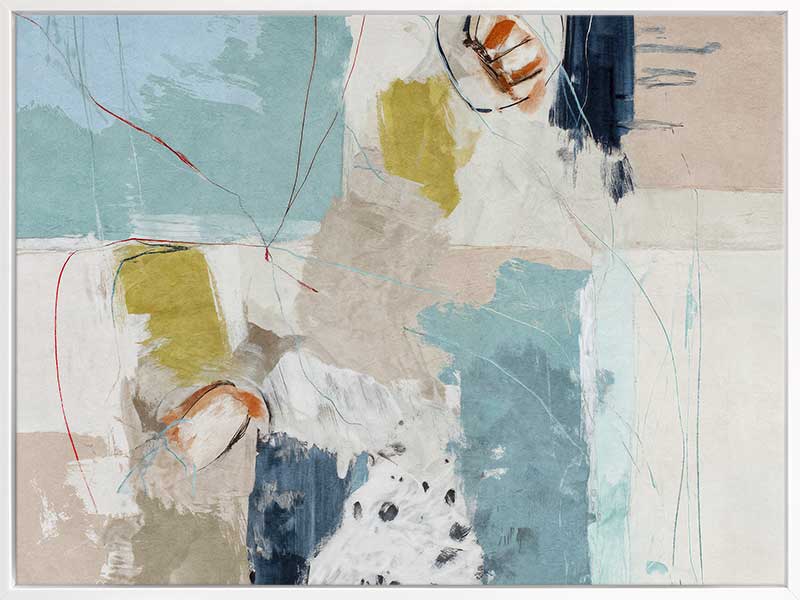 Softly abstract composition featuring blue and yellow tones layered with expressive textures. From the Lounging Ladies II collection by Urban Road.