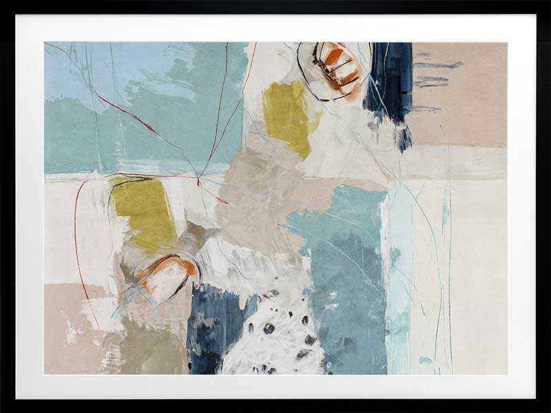Softly abstract composition featuring blue and yellow tones layered with expressive textures. From the Lounging Ladies II collection by Urban Road.
