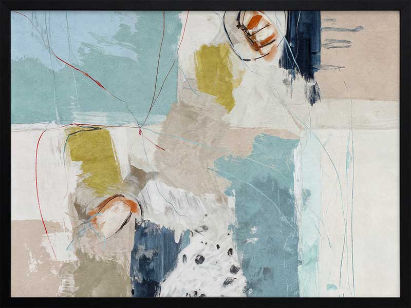 Softly abstract composition featuring blue and yellow tones layered with expressive textures. From the Lounging Ladies II collection by Urban Road.