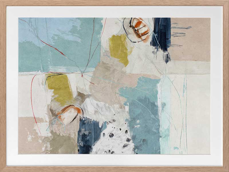 Softly abstract composition featuring blue and yellow tones layered with expressive textures. From the Lounging Ladies II collection by Urban Road.