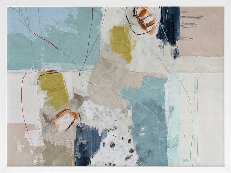 Softly abstract composition featuring blue and yellow tones layered with expressive textures. From the Lounging Ladies II collection by Urban Road.