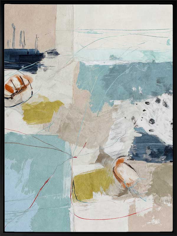 Softly abstract composition featuring blue and yellow tones layered with expressive textures. From the Lounging Ladies II collection by Urban Road.