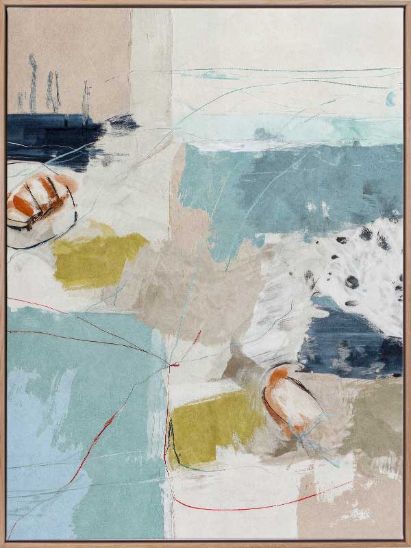 Softly abstract composition featuring blue and yellow tones layered with expressive textures. From the Lounging Ladies II collection by Urban Road.