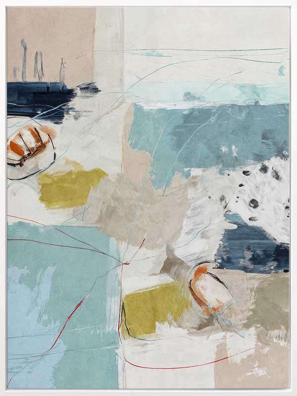 Softly abstract composition featuring blue and yellow tones layered with expressive textures. From the Lounging Ladies II collection by Urban Road.