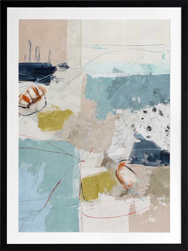 Softly abstract composition featuring blue and yellow tones layered with expressive textures. From the Lounging Ladies II collection by Urban Road.